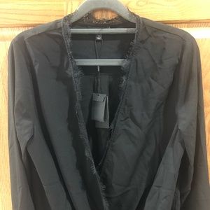 Black wrap front blouse